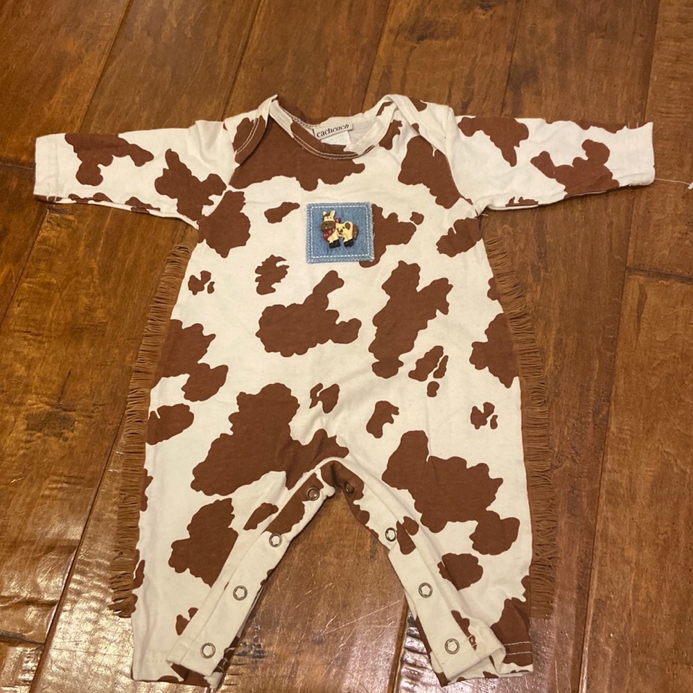 CachCach Boutique Baby Cow Print One Piece Romper New!!  3 Months, fringe CUTE!!